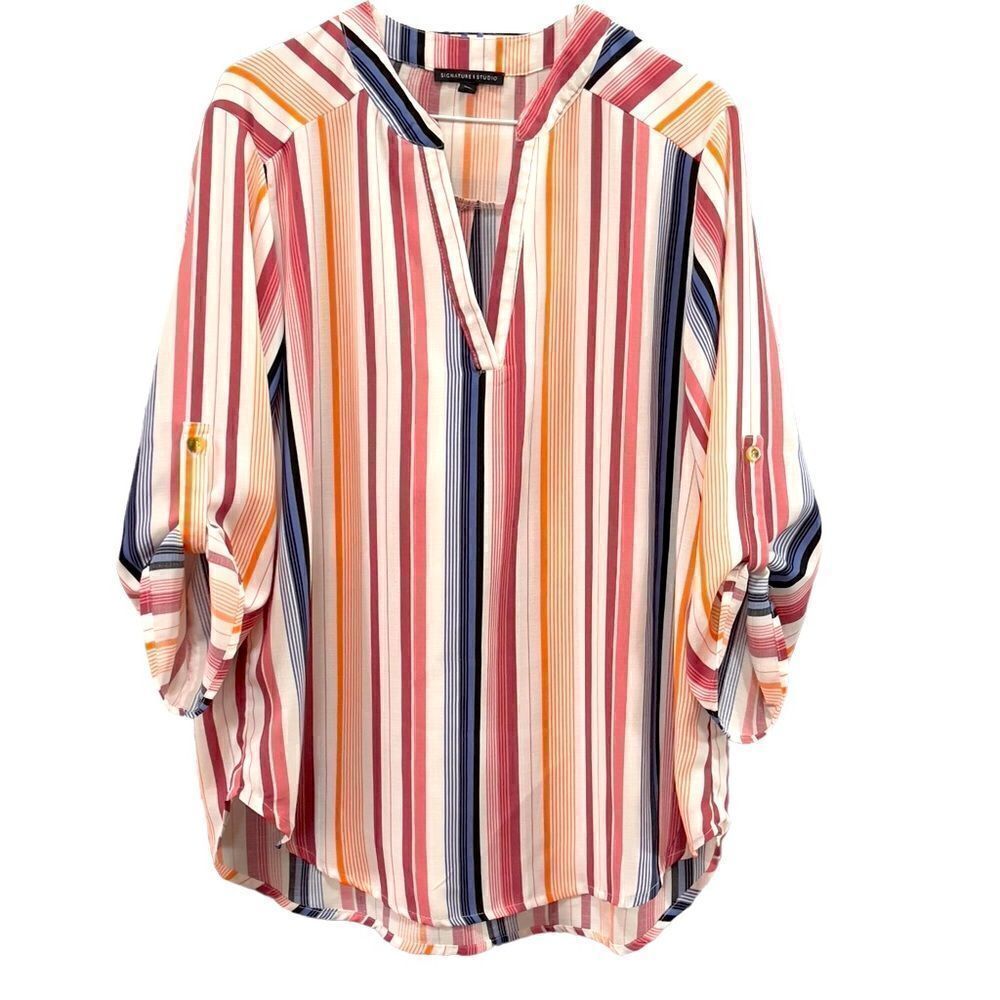 Signature I Studio Striped 3/4 Sleeve Oversized Blouse Size Small